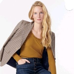 J. Crew Ruffled Collar Ribbed Long Sleeve Tee Bronzed-Olive Green-Sz M